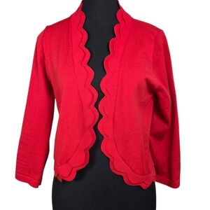 Nina Leonard Red Scalloped Open Cardigan Size L